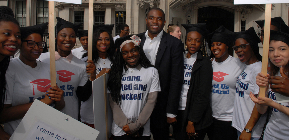 David Lammy MP with Let us Learn campaigners outside the court