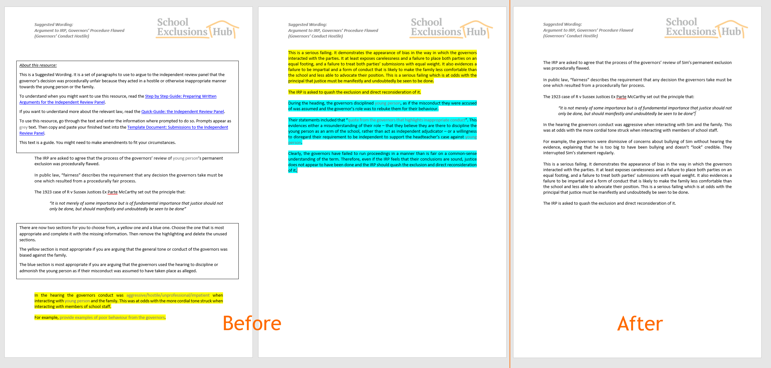 An example of a completed Suggested Wording document