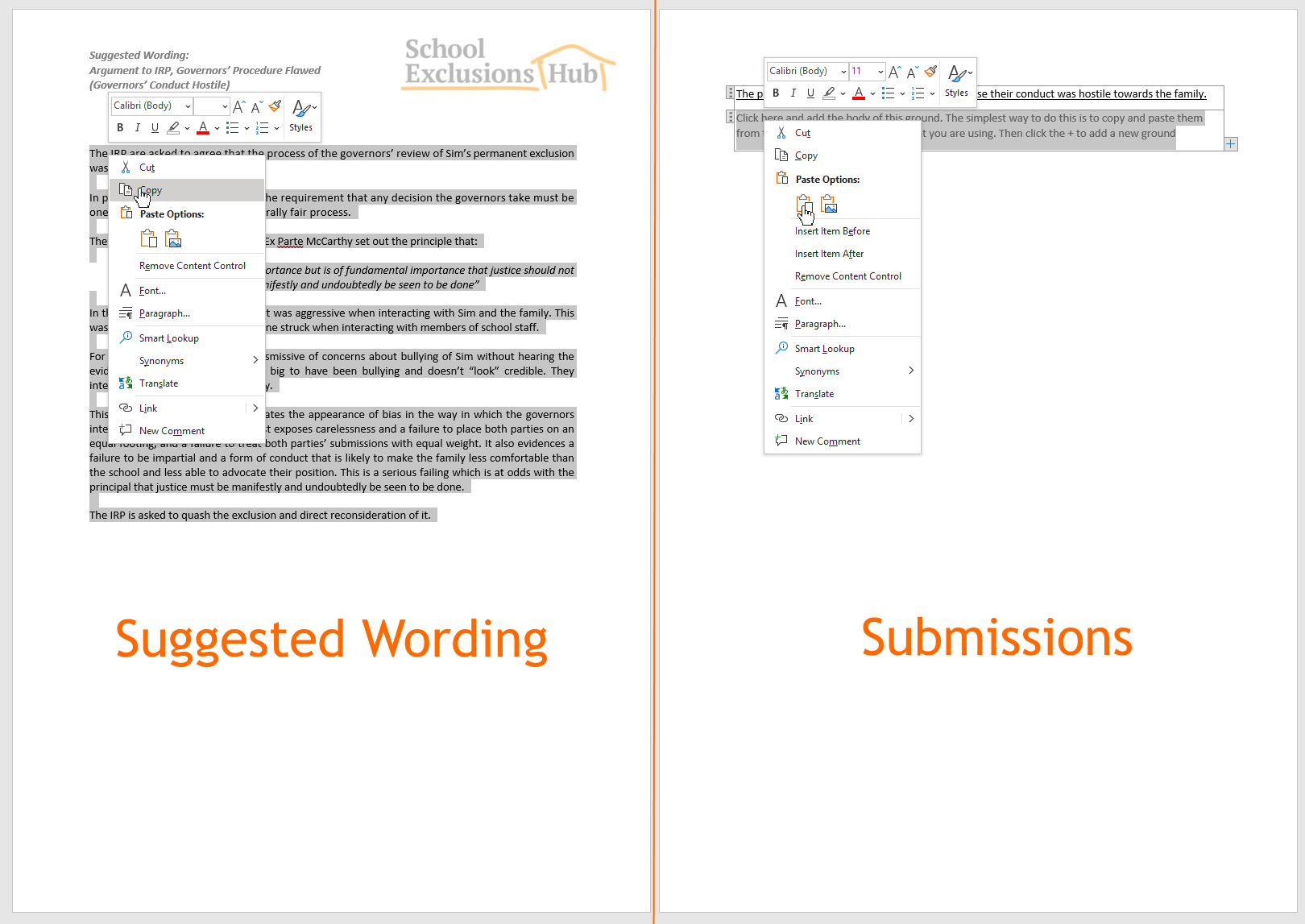 Copy and paste the arguments into the Template Document: Submissions
