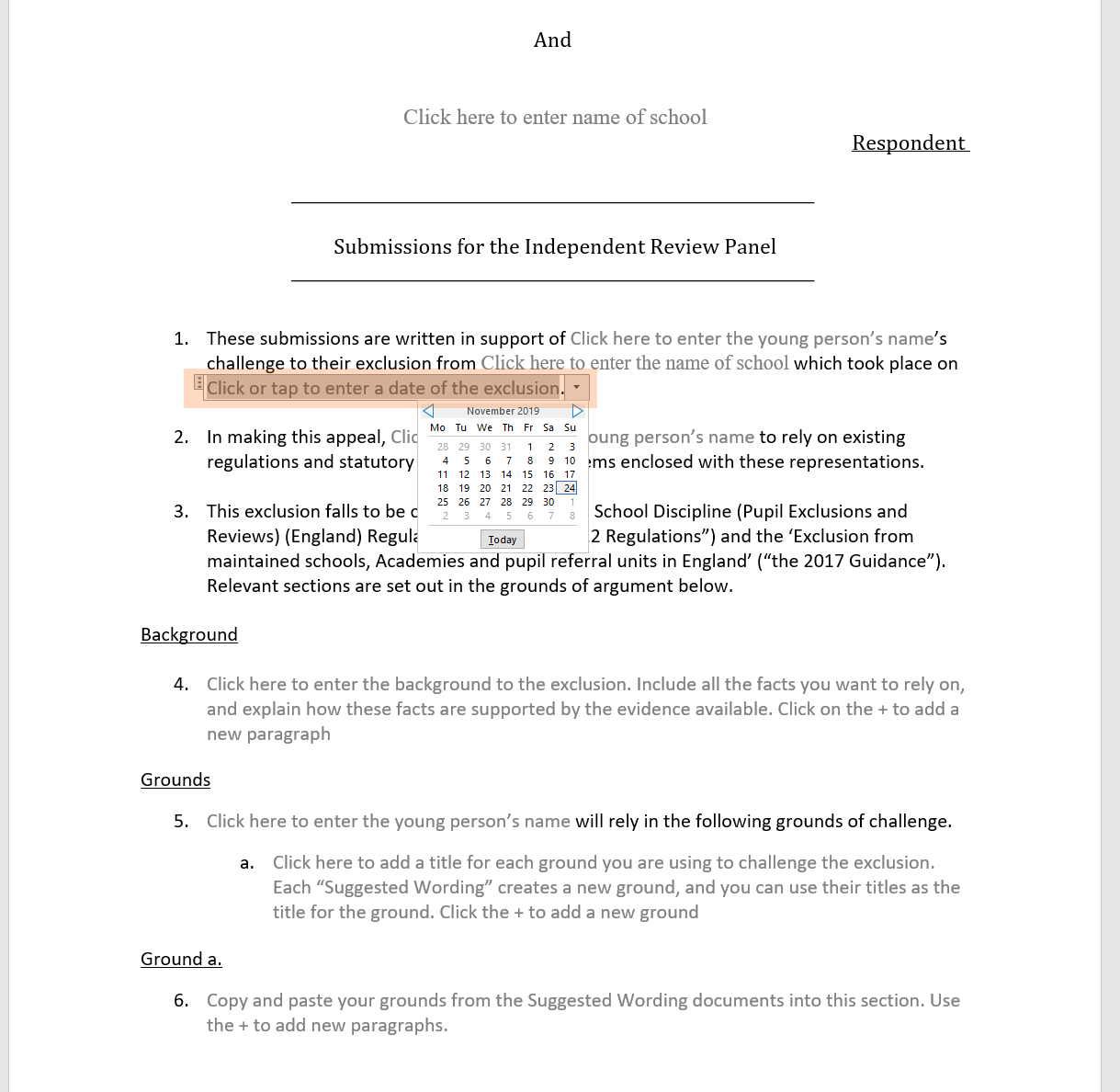 Click to add the date of the exclusion
