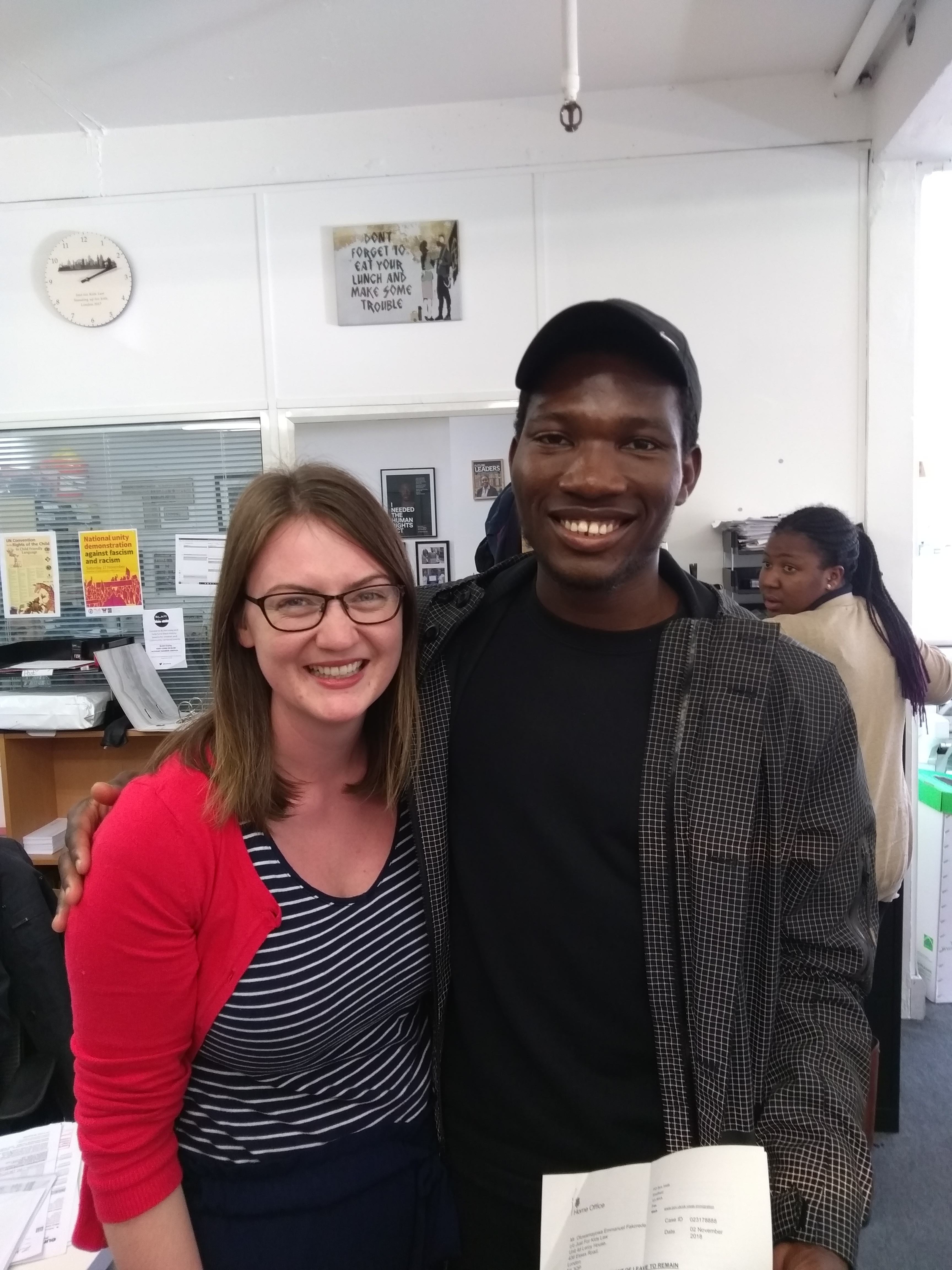 Mayowa receiving confirmation from the Home Office that he has been granted limited leave to remain